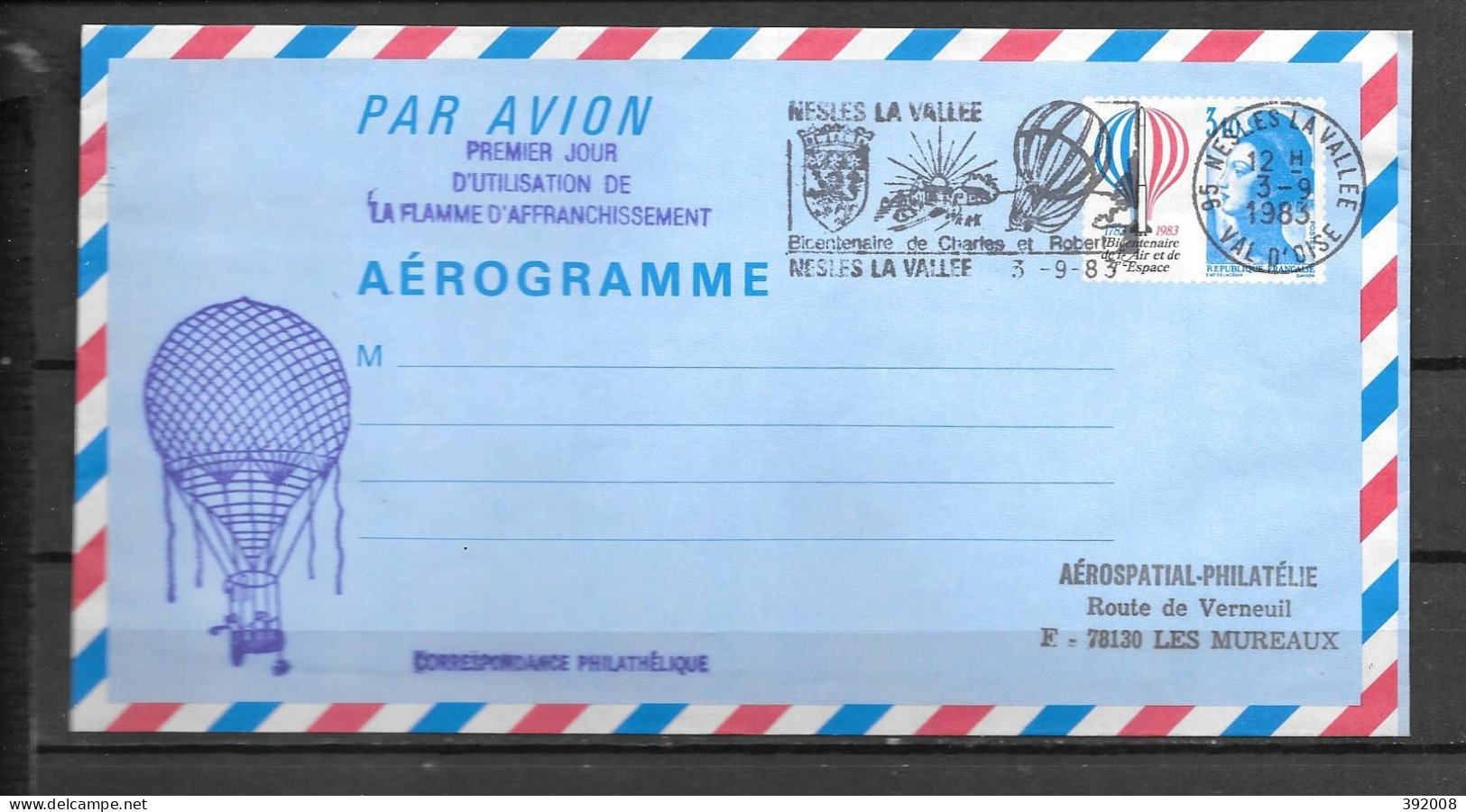 Aérogramme - 1983 - 1010** - Nesles La Vallée - 6 - Andere & Zonder Classificatie