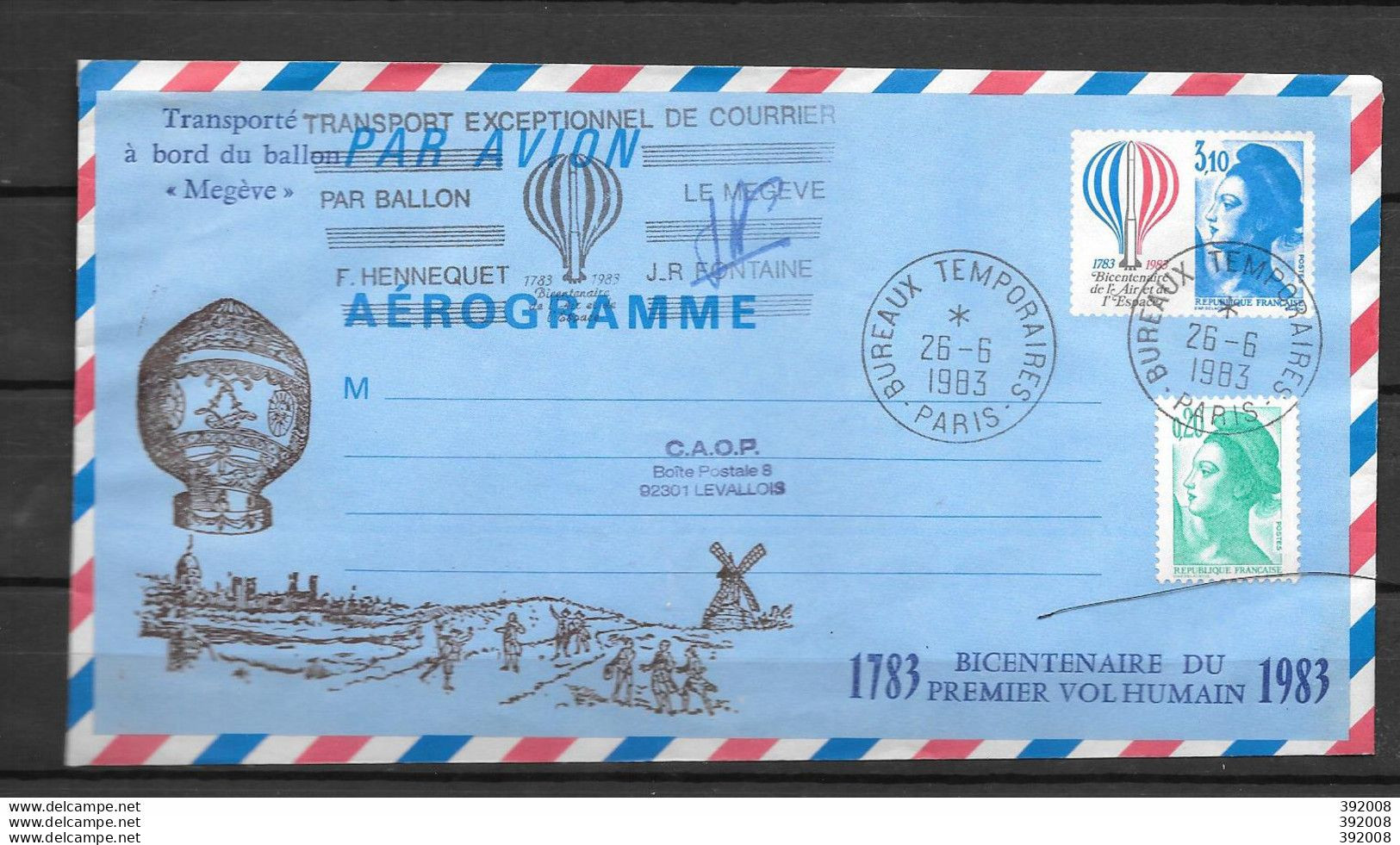 Aérogramme - 1983 - 200 Ans Du Premier Vol Humain - 8 - Sonstige & Ohne Zuordnung