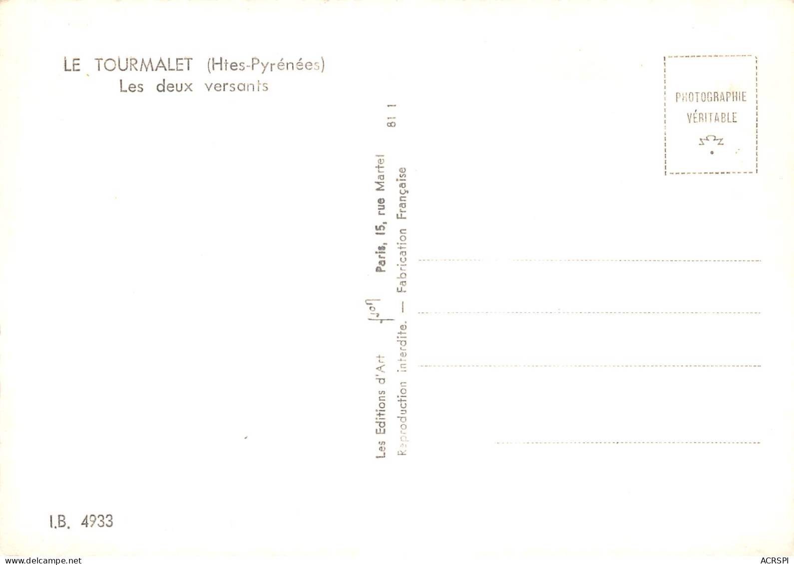 65 LUZ  Col Du Tourmalet Les Deux Versants  édition Yvon  N° 68 \MK3010 - Luz Saint Sauveur