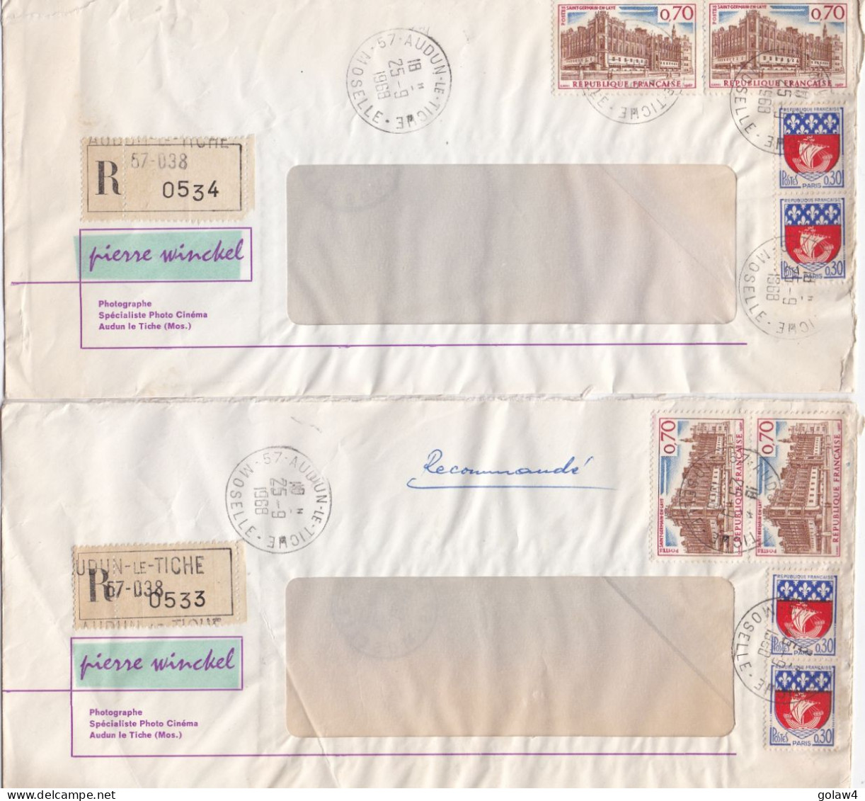 36926# LOT 4 LETTRES FRANCHISE PARTIELLE RECOMMANDE Obl AUDUN LE TICHE MOSELLE 1967 1968 Pour METZ 57 - Storia Postale