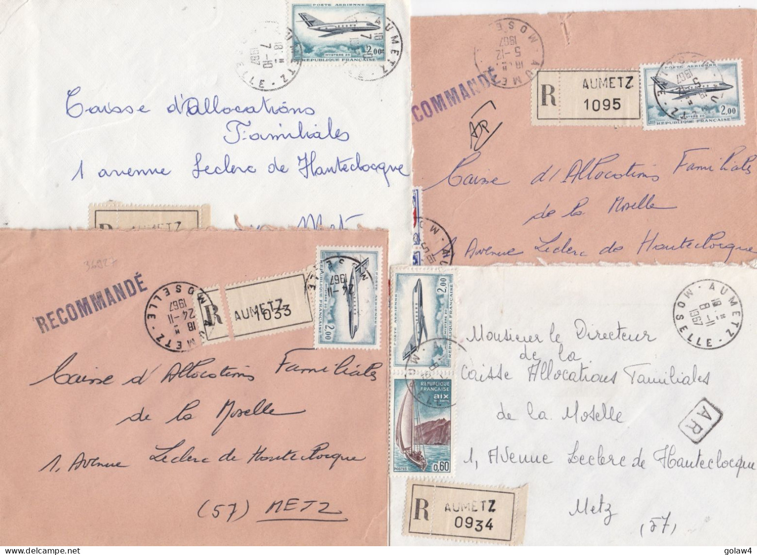 36927# LOT 7 LETTRES FRANCHISE PARTIELLE RECOMMANDE Obl AUMETZ MOSELLE 1967 Pour METZ 57 - Covers & Documents