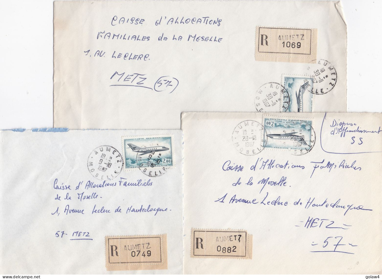 36927# LOT 7 LETTRES FRANCHISE PARTIELLE RECOMMANDE Obl AUMETZ MOSELLE 1967 Pour METZ 57 - Brieven En Documenten