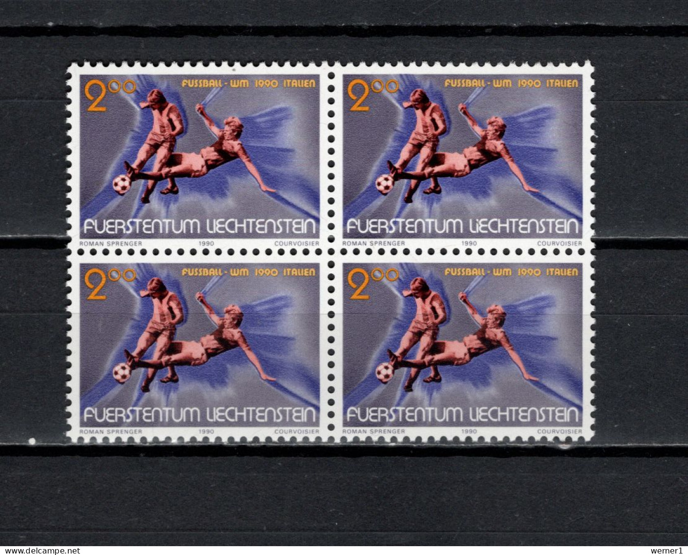 Liechtenstein 1990 Football Soccer World Cup Block Of 4 MNH - Unused Stamps