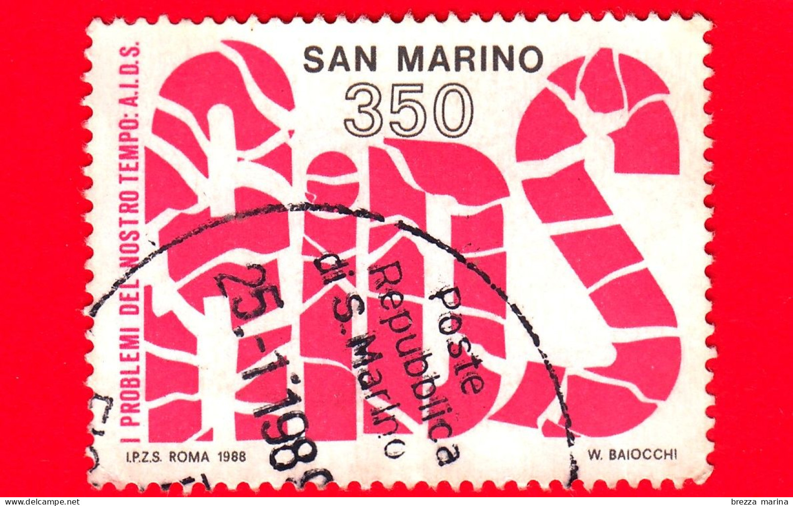 SAN MARINO - Usato - 1988 - Convegno Internazionale Sull'aids - Aids - 350 - Oblitérés