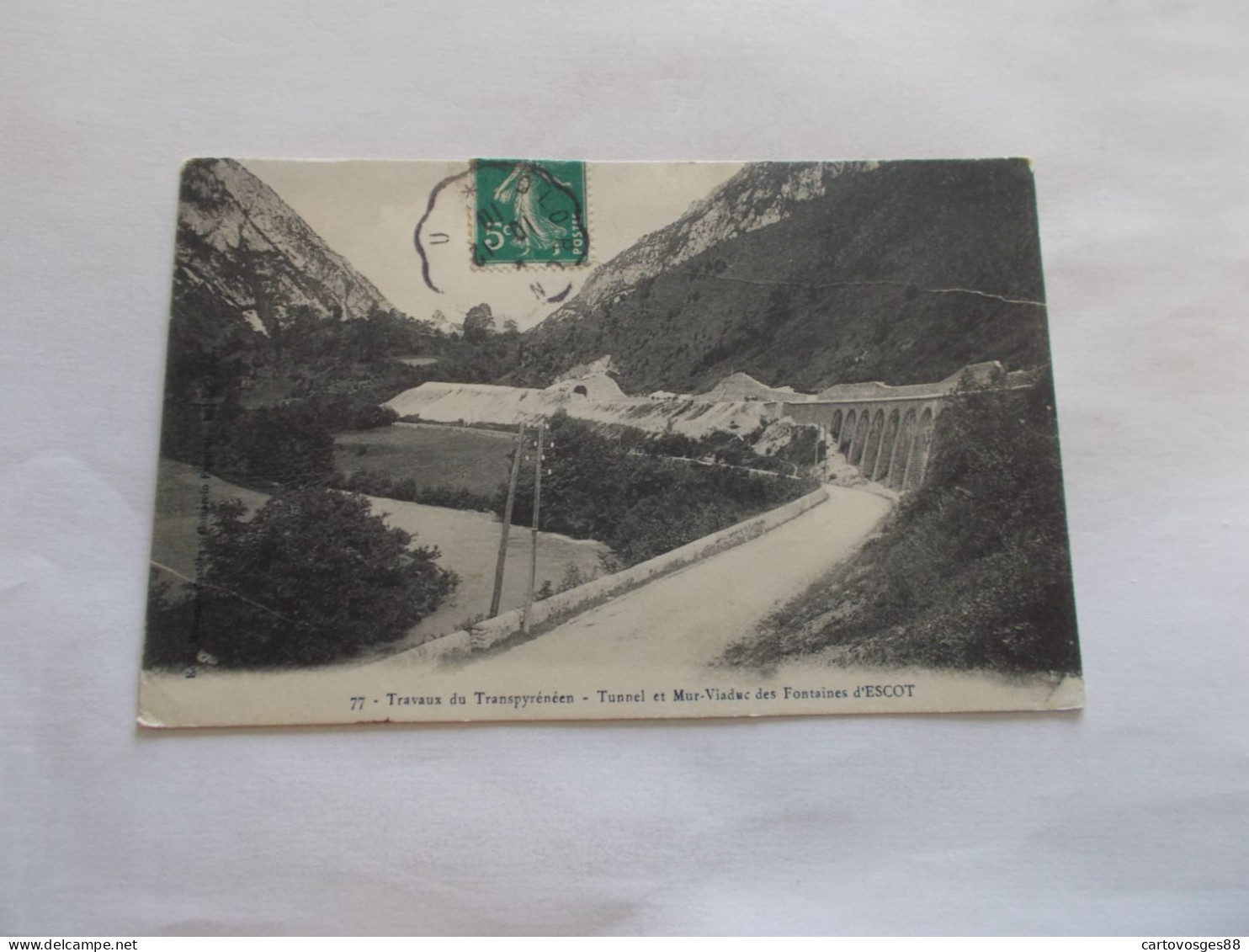 RARE TRAVAUX TRANSPYRENEEN TUNNEL ET MUR VIADUC DES FONTAINES D ESCOT ( 64 Pyrenees Atlantiques ) VUE GENERALE 1910 - Otros & Sin Clasificación