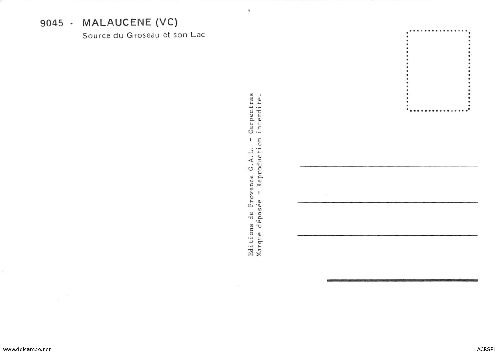 84 MALAUCENE La Source GROZEAU Groseau Et Son Lac   N° 95 \MK3017 - Malaucene