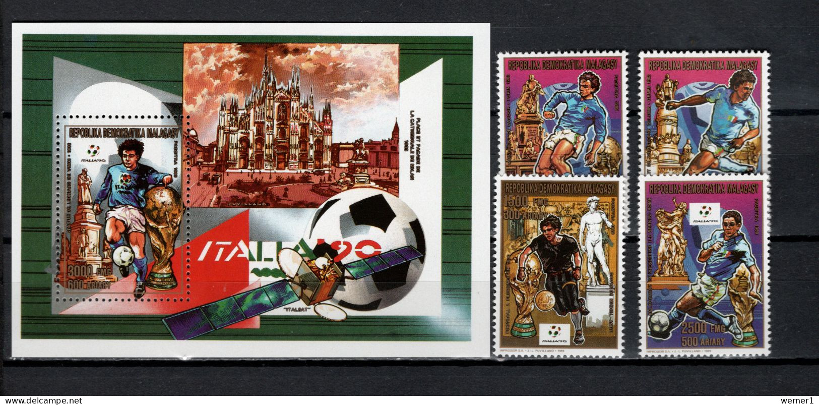 Malagasy - Madagascar 1989 Football Soccer World Cup, Space Set Of 4 + S/s MNH - Neufs