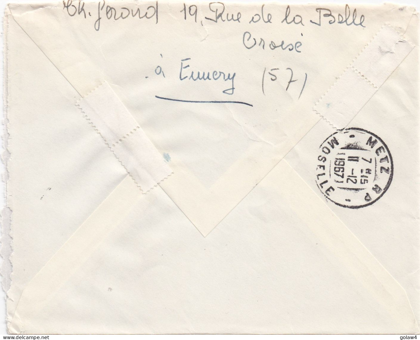 36929# LETTRE FRANCHISE PARTIELLE RECOMMANDE Obl 57 AY SUR MOSELLE MOSELLE 1967 Pour METZ - Cartas & Documentos