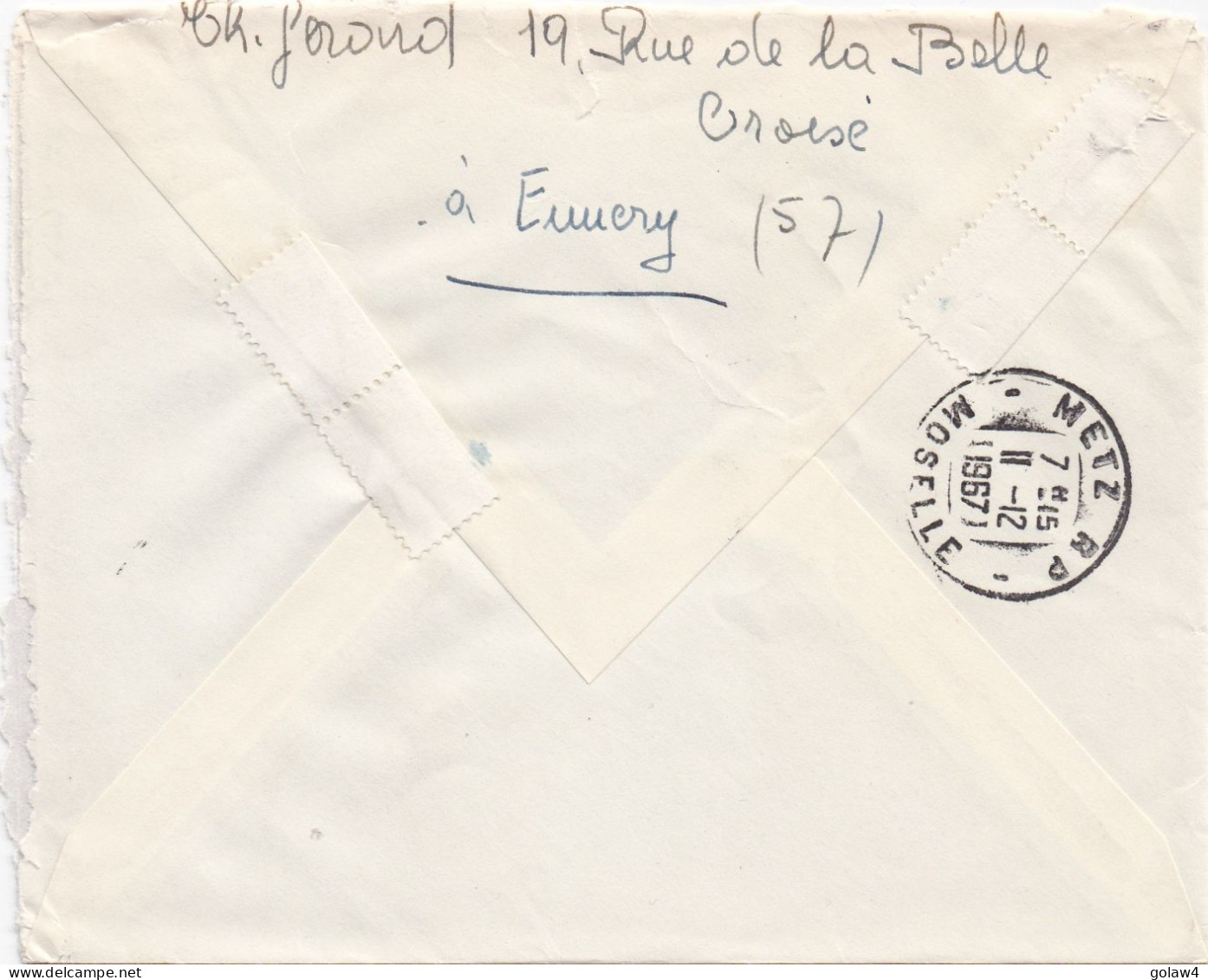 36929# LETTRE FRANCHISE PARTIELLE RECOMMANDE Obl 57 AY SUR MOSELLE MOSELLE 1967 Pour METZ - Brieven En Documenten