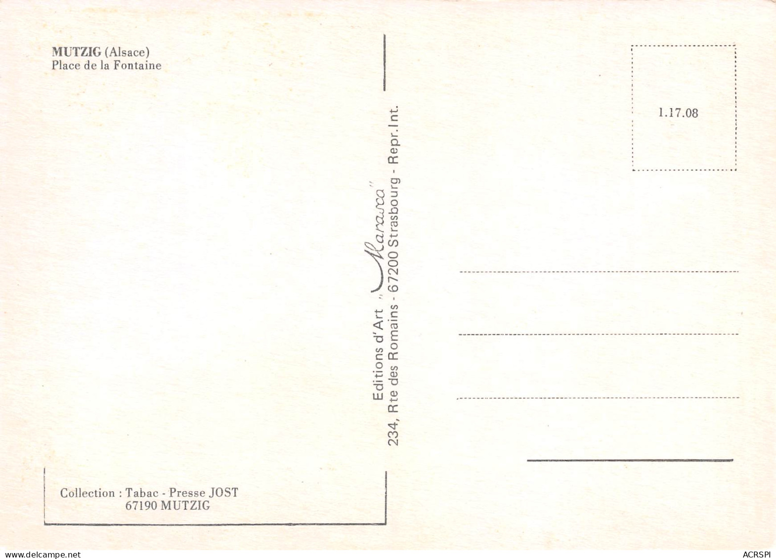 67 MUTZIG  Place De La Fontaine     N° 1 \MK3023 - Mutzig