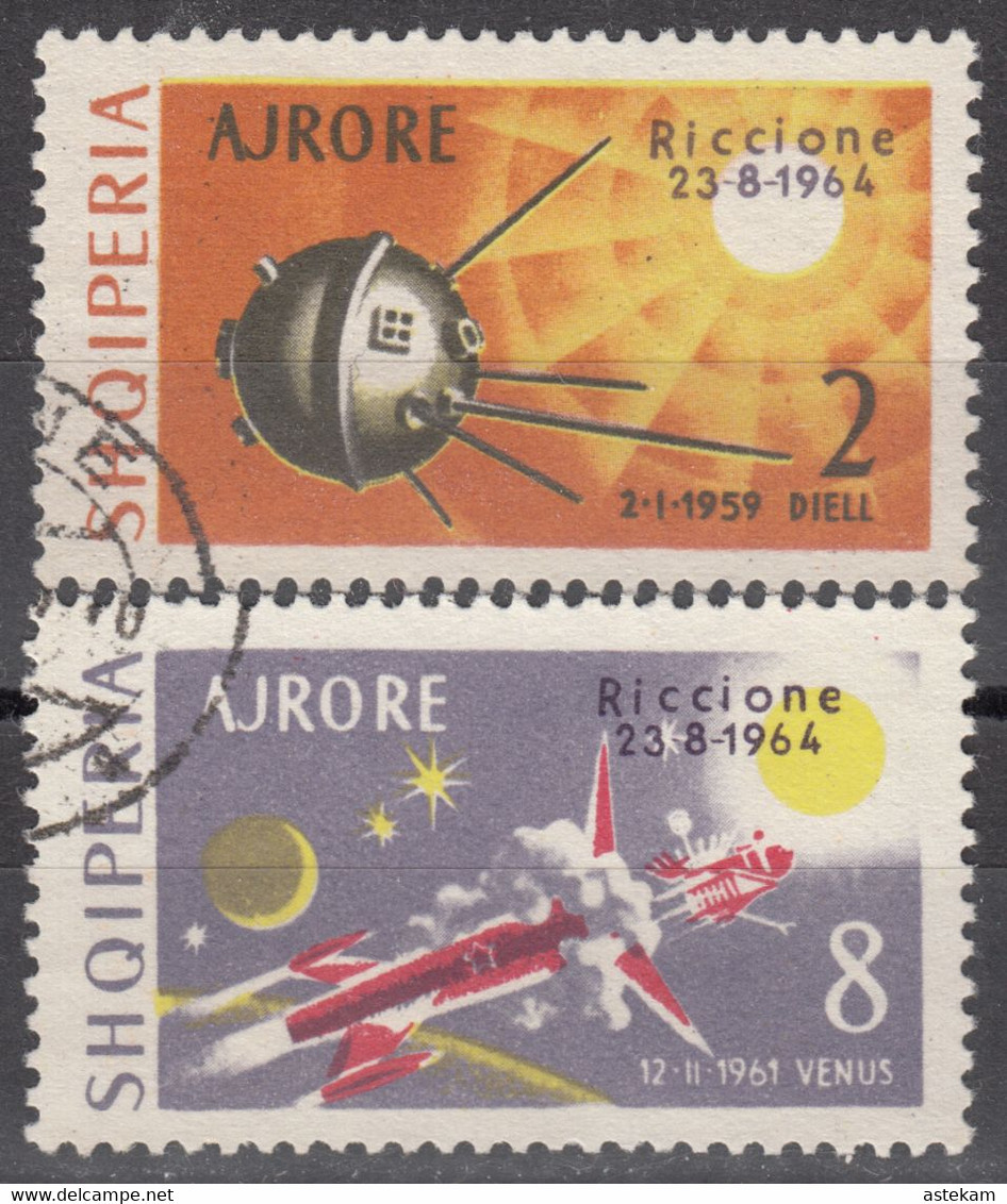 ALBANIA 1964, SPACE With OVERPRINT "RICCIONE" For FHILATELIC EXHIBITION, COMPLETE, USED SERIES In GOOD QUALITY - Albanië