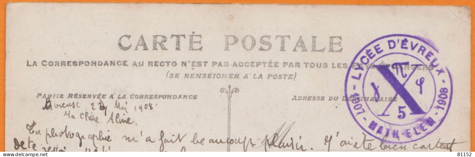 CPA De EVREUX " Allée Des Soupirs "  Mai 1908   Avec Un  Cachet Rare Du " Lycée D'Evreux  MATH-ELEM 1907-1908 " - Evreux