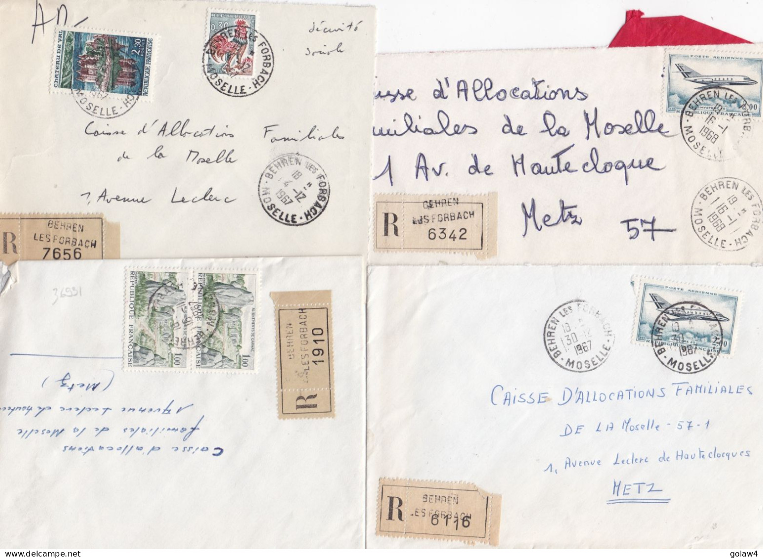 36931# LOT 38 LETTRES FRANCHISE PARTIELLE RECOMMANDE Obl BEHREN LES FORBACH MOSELLE 1967 1968 Pour METZ 57 - Lettres & Documents