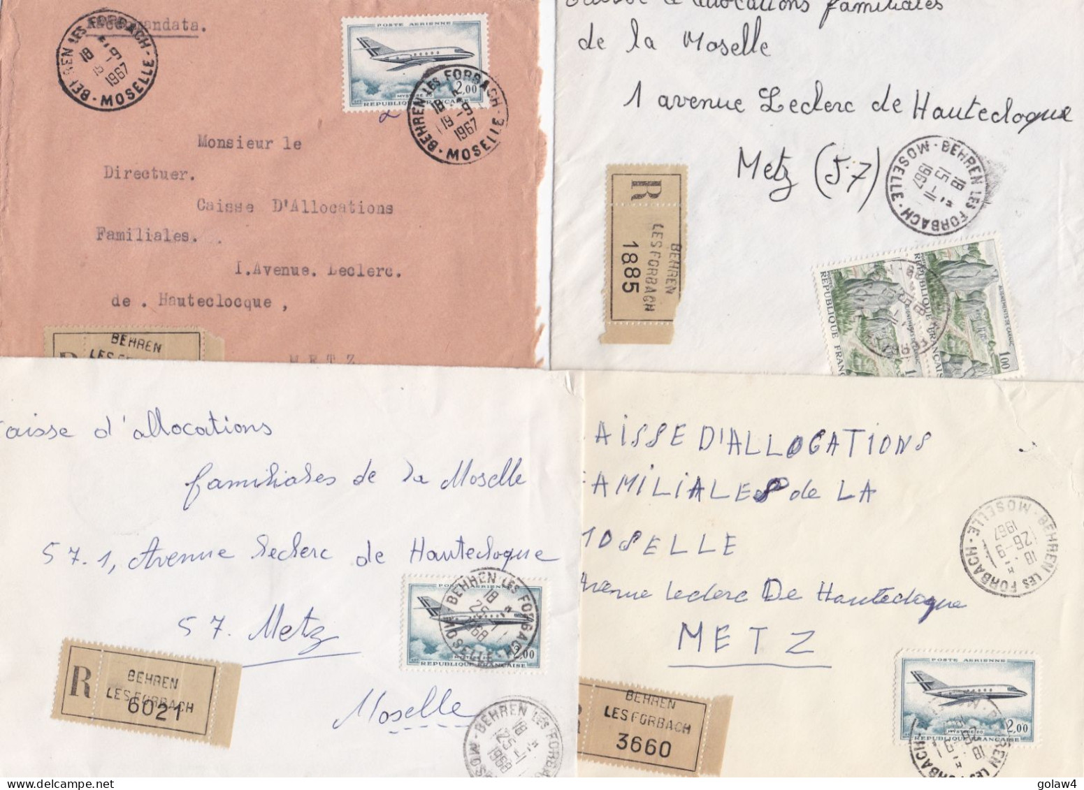 36931# LOT 38 LETTRES FRANCHISE PARTIELLE RECOMMANDE Obl BEHREN LES FORBACH MOSELLE 1967 1968 Pour METZ 57 - Covers & Documents