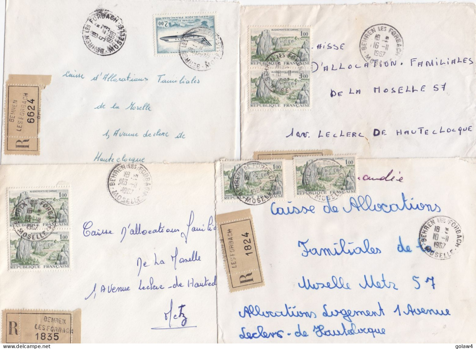 36931# LOT 38 LETTRES FRANCHISE PARTIELLE RECOMMANDE obl BEHREN LES FORBACH MOSELLE 1967 1968 pour METZ 57