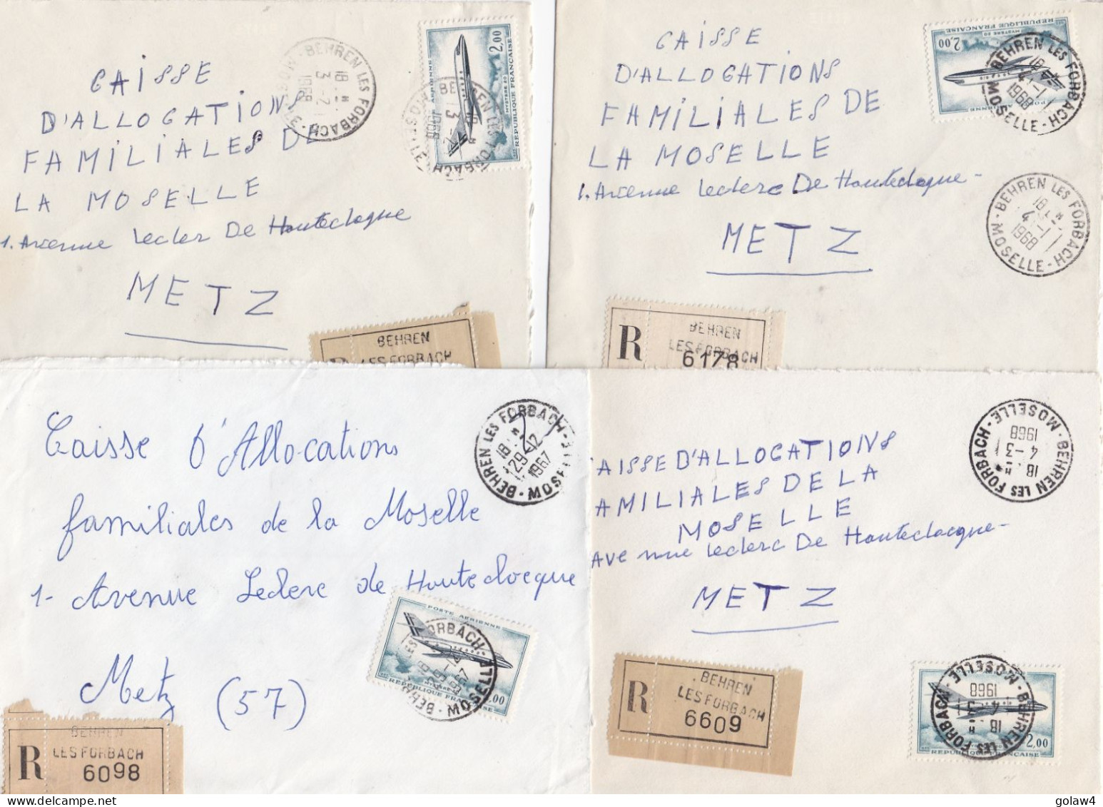 36931# LOT 38 LETTRES FRANCHISE PARTIELLE RECOMMANDE obl BEHREN LES FORBACH MOSELLE 1967 1968 pour METZ 57