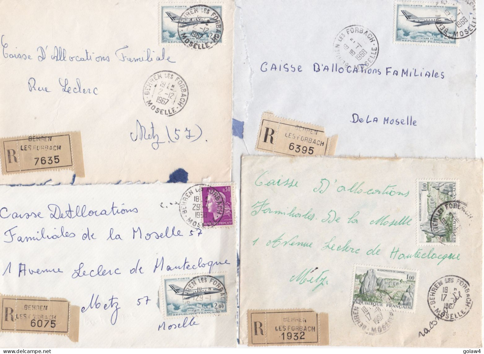 36931# LOT 38 LETTRES FRANCHISE PARTIELLE RECOMMANDE obl BEHREN LES FORBACH MOSELLE 1967 1968 pour METZ 57