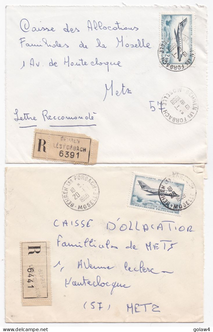 36931# LOT 38 LETTRES FRANCHISE PARTIELLE RECOMMANDE obl BEHREN LES FORBACH MOSELLE 1967 1968 pour METZ 57