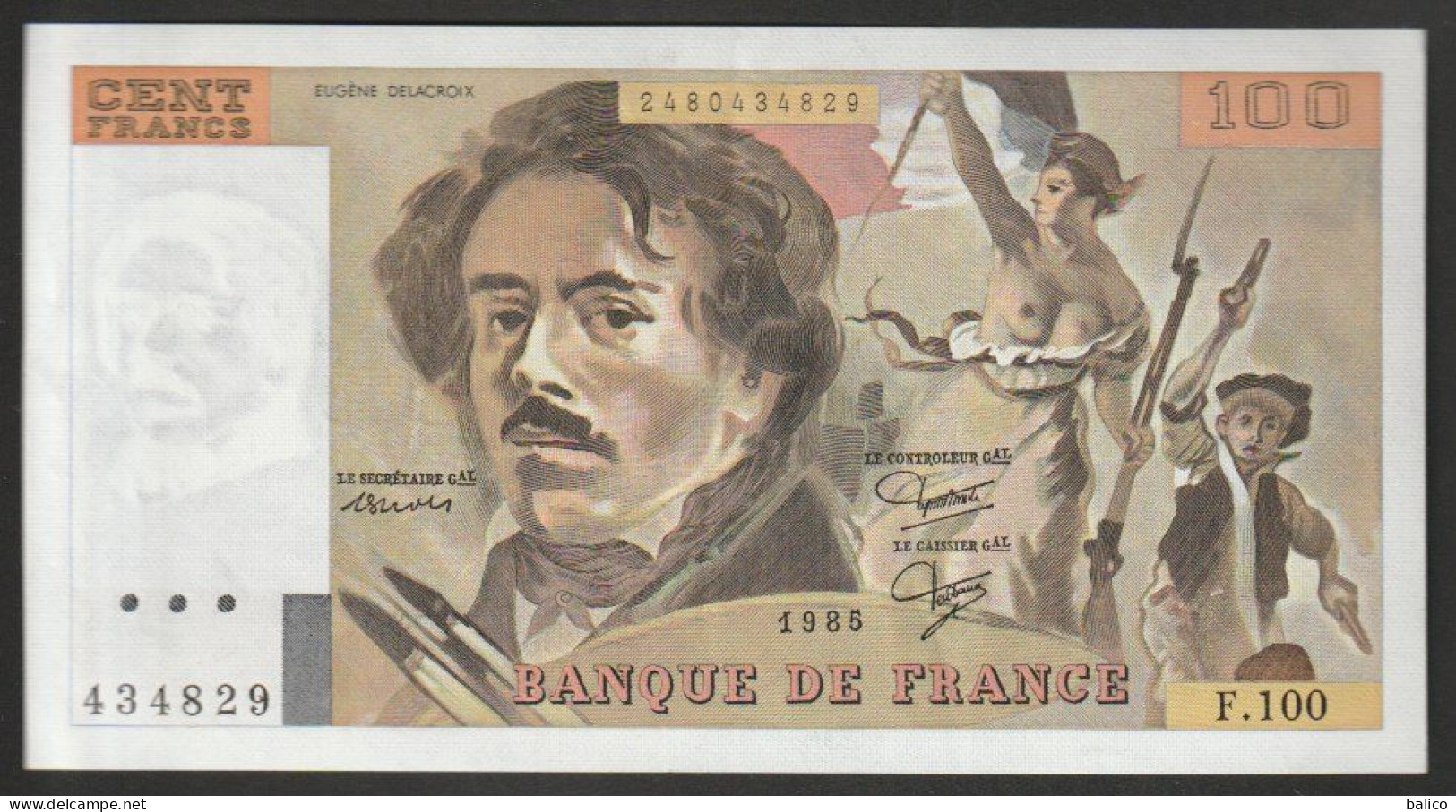 100 Francs - Delacroix 1985 - F.100 - 434829  - NEUF, Pas De TROU Et Pas De Plis - TTB - 100 F 1978-1995 ''Delacroix''