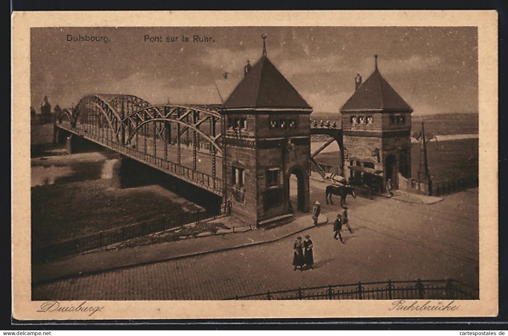 AK Duisburg, Partie Mit Kutsche An Der Rheinbrücke  - Duisburg