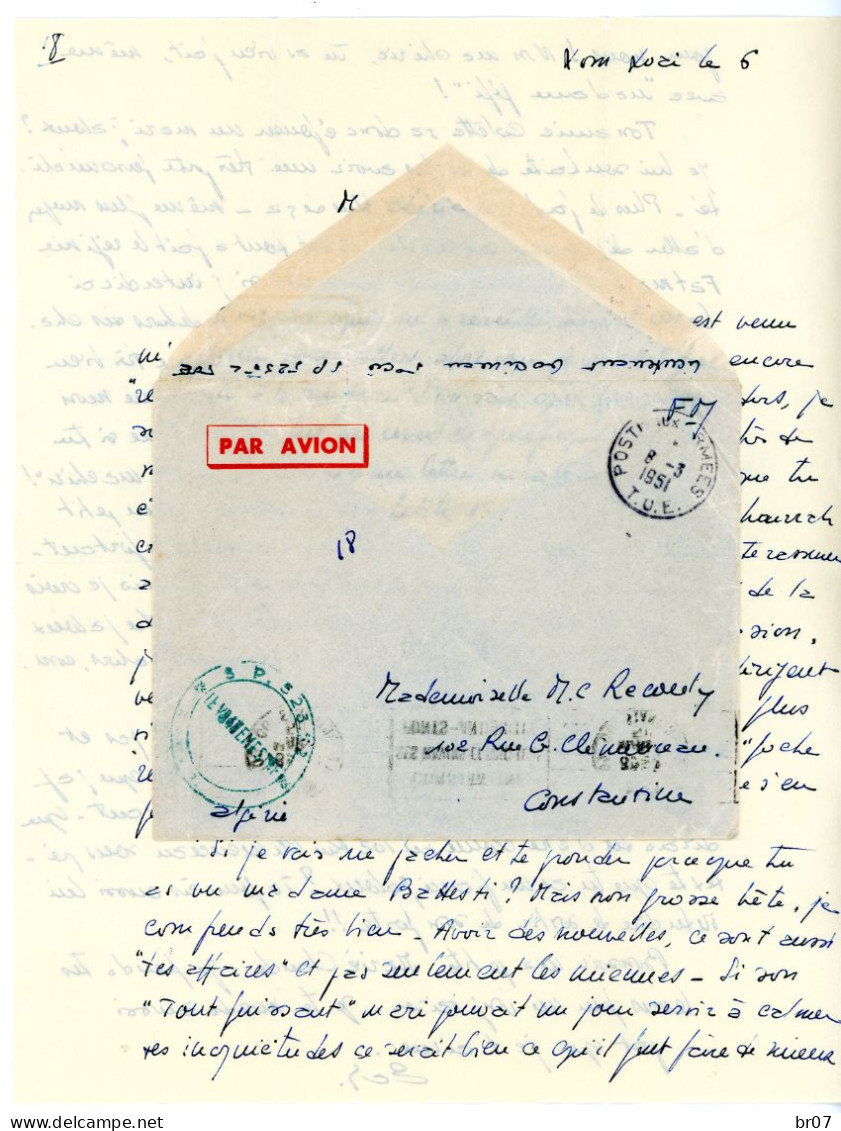 RARE INDOCHINE ENV LAC DE XOM XORI 1951 POSTE AUX ARMEES T.O.E. FM CACHET DU S.P. 52352 => ALGERIE VOIR LES SCANS - Guerra D'Indocina/Vietnam