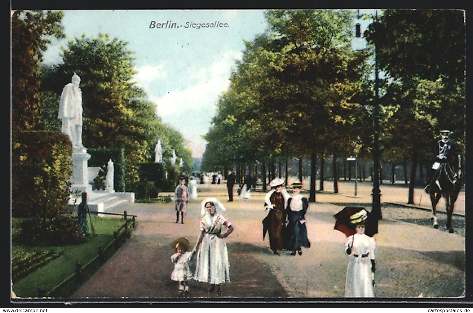AK Berlin, Siegesallee Mit Bismarck-Denkmal, Spaziergängerinnen  - Tiergarten
