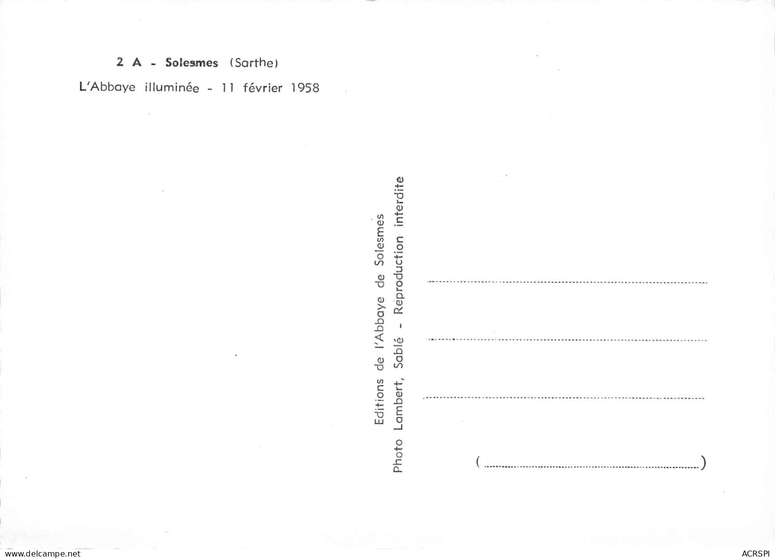 72  SOLESMES 11 Février 1958 L'abbaye Illuminée   N° 84 \MK3028 - Solesmes