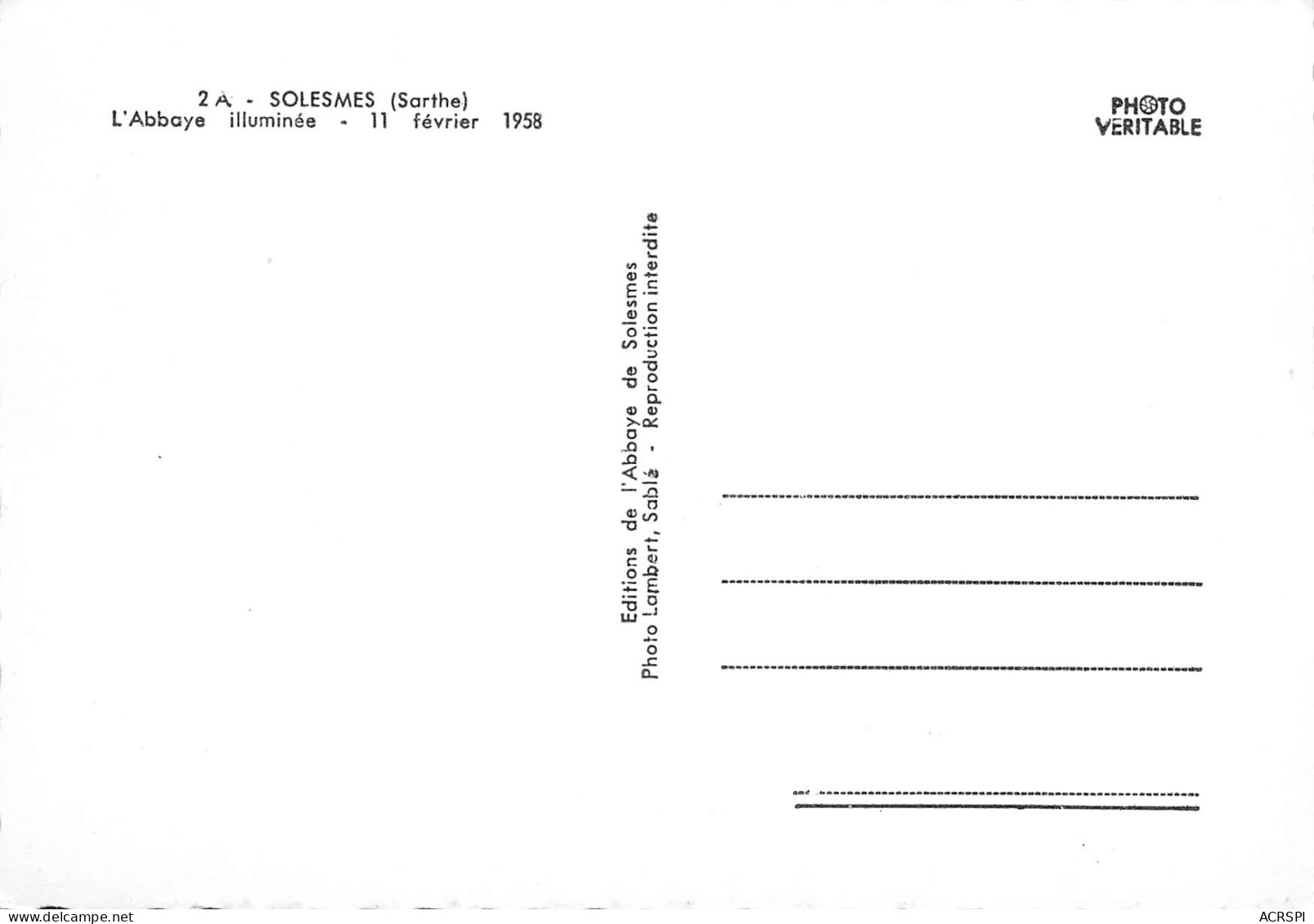 72  SOLESMES 11 Février 1958 L'abbaye Illuminée   N° 85 \MK3028 - Solesmes