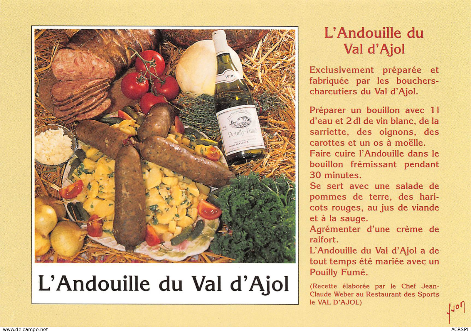 Recette ANDOUILLE BAR DES SPORTS VAL D'AJOL, Le Val-d'Ajol - Restaurant &  Pouilly Fumé   N° 13 \MK3029 - Recepten (kook)