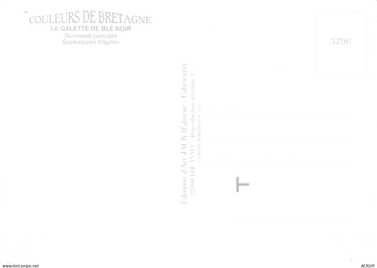 Recette Galette De Blé Noir  Bretonne LOUANNEC  N° 45 \MK3029 - Recipes (cooking)
