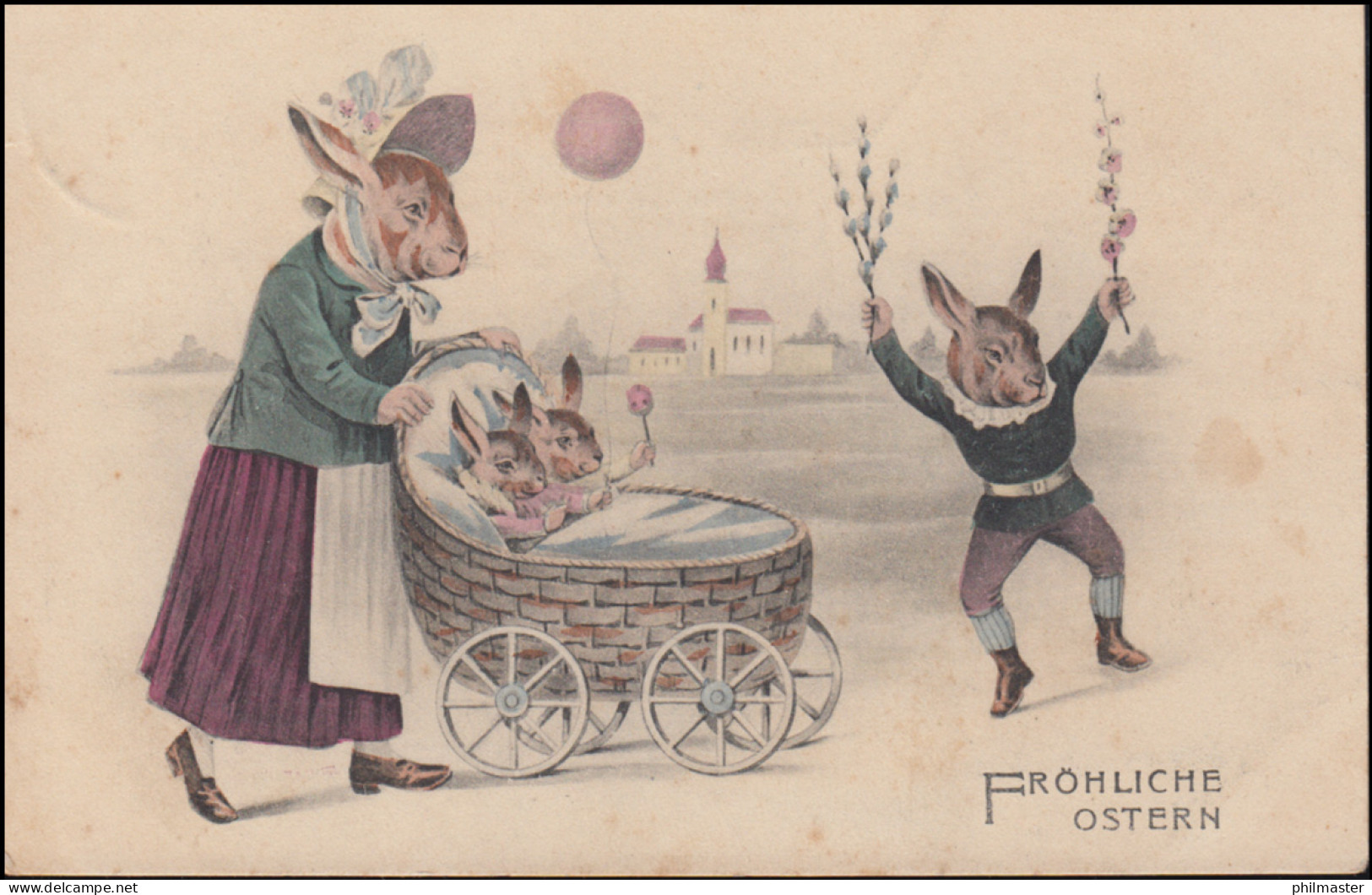 AK Ostern Glückliche Hasenfamilie, BISLICH 25.3.1910 Als Ortspostkarte - Sonstige & Ohne Zuordnung