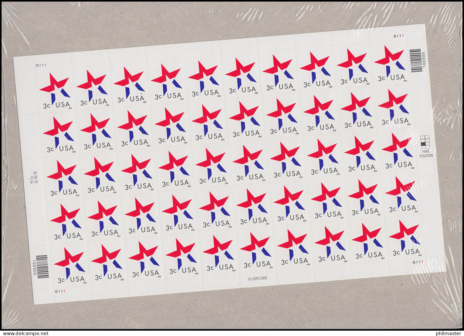 USA - Folienblatt Stern 2002 Mit 10x5 Selbstklebenden Marken, Postfrisch ** - Sonstige & Ohne Zuordnung