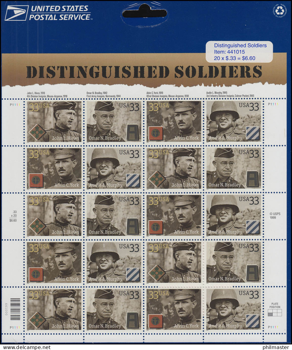 USA - Folder 3303-3306 Dekorierte Soldaten: Zusammendruck-Kleinbogen 2000 ** - Autres & Non Classés