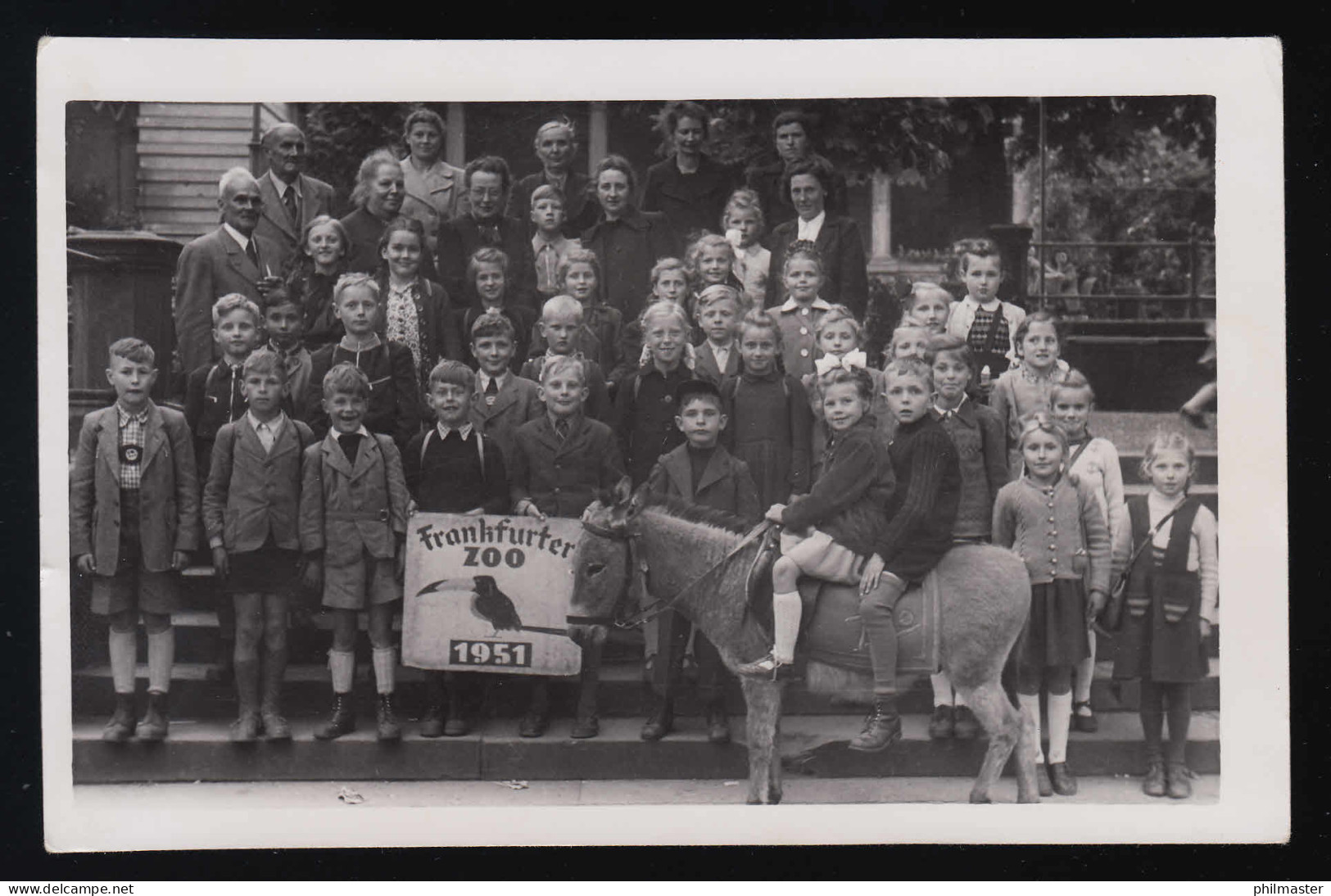 Foto AK Kinder, Esel Reiten Schulklasse Besuch Frankfurt Zoo 1951, Ungebraucht - Autres & Non Classés