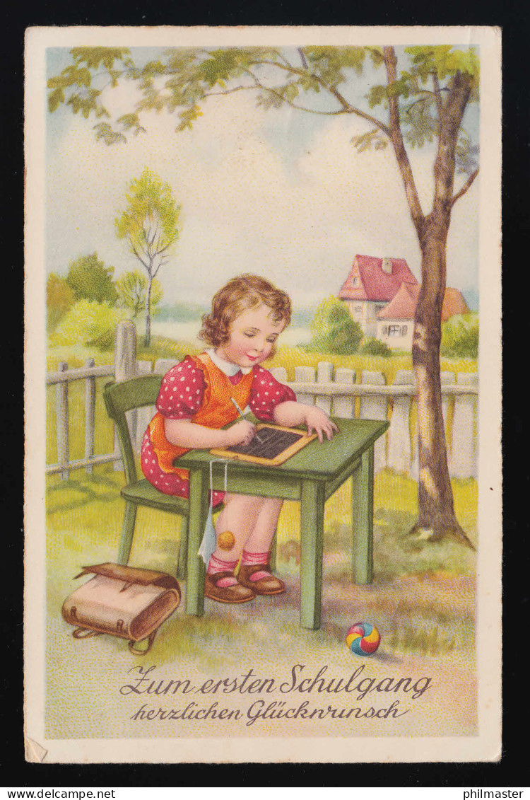 Mädchen Sitzt Auf Bank Im Garten Schreibt Auf Schiefertafel, Gelaufen 27.3.1940 - Andere & Zonder Classificatie