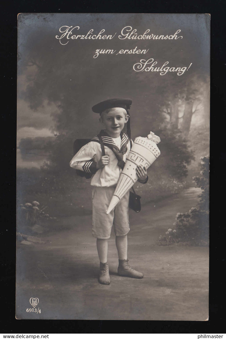 HB Foto AK 6913/4 Junge Matrosenanzug Schultüte 1. Schulgang, Gelaufen 23.5.18 - Autres & Non Classés