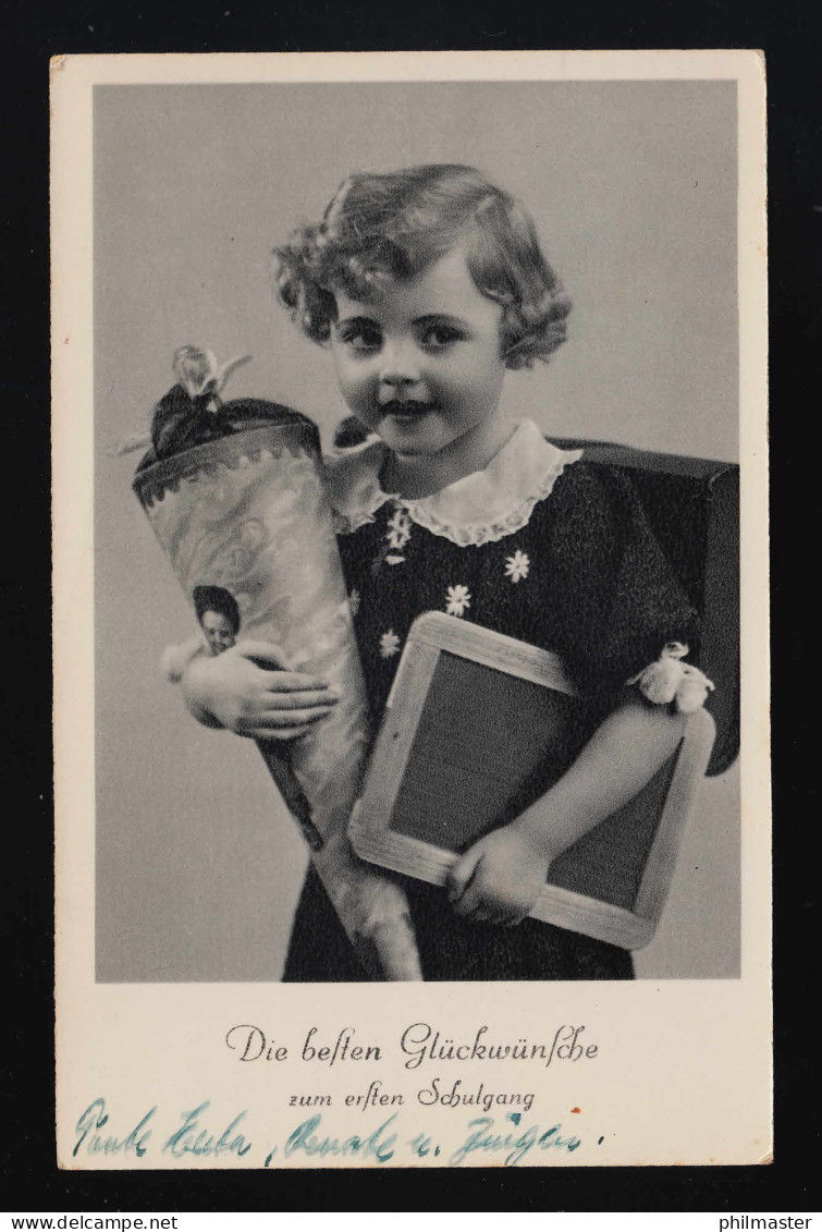 Rokat Foto AK Mädchen Locken Kleid Schiefertafel Schultüte, Frankenberg 25.8.42 - Otros & Sin Clasificación