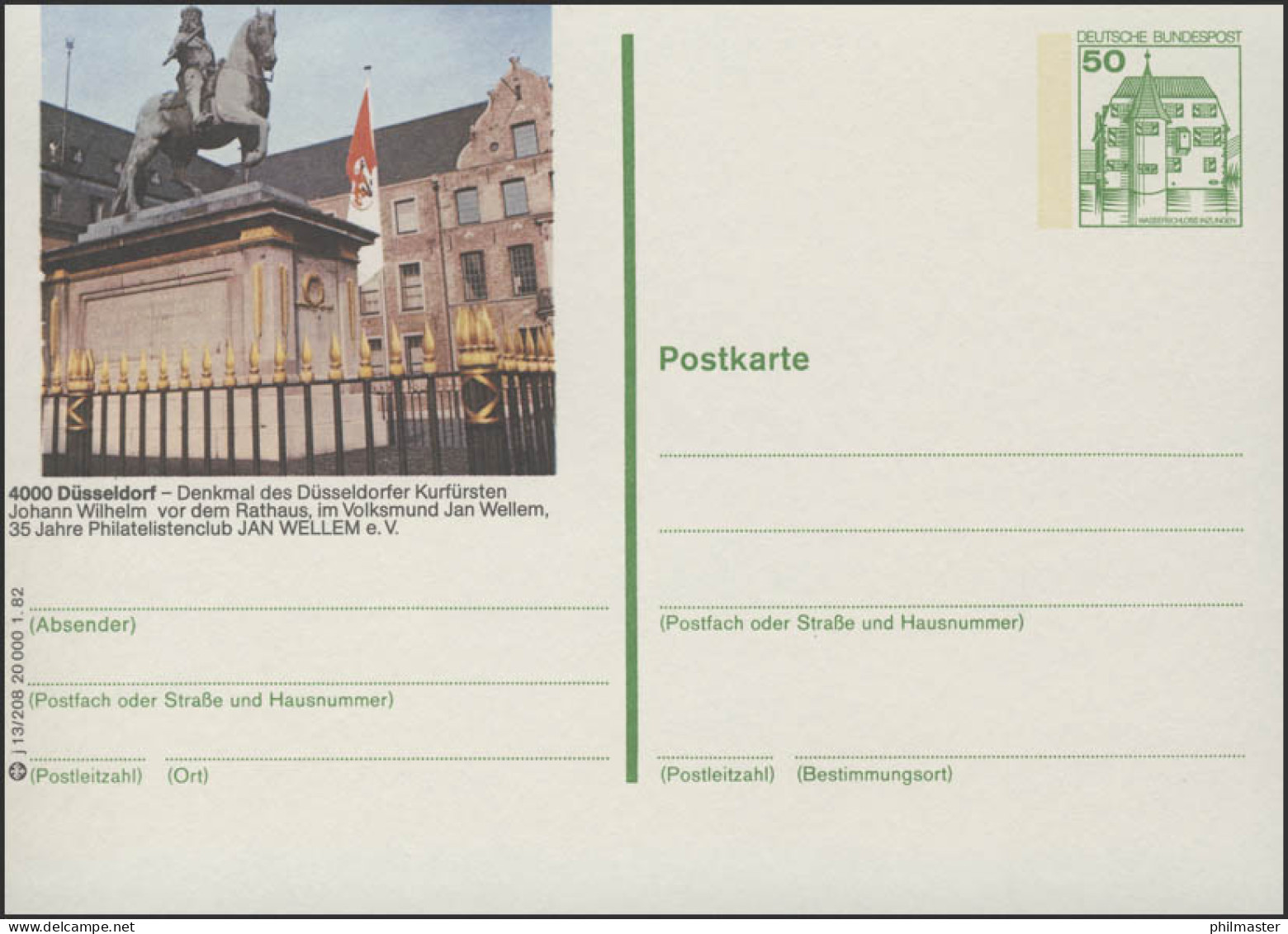 P134-j13/208 - 4000 Düsseldorf, Denkmal Jan Wellem ** - Cartes Postales Illustrées - Neuves