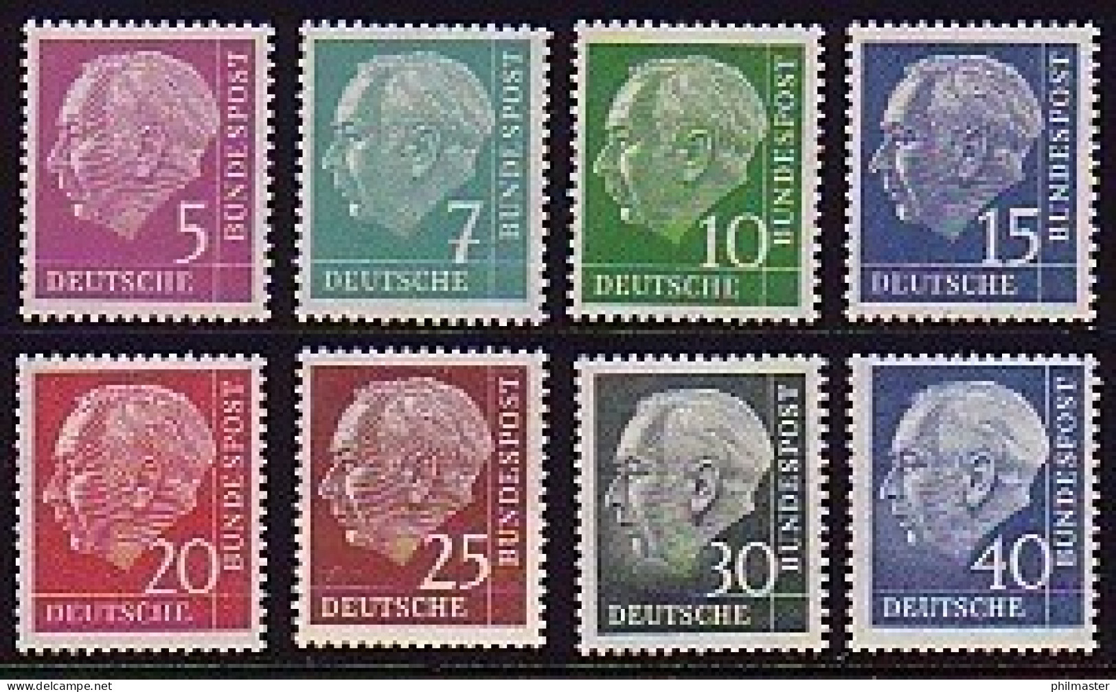 179-260y Heuss Lumogen 8 Werte, Satz Postfrisch ** - Unused Stamps