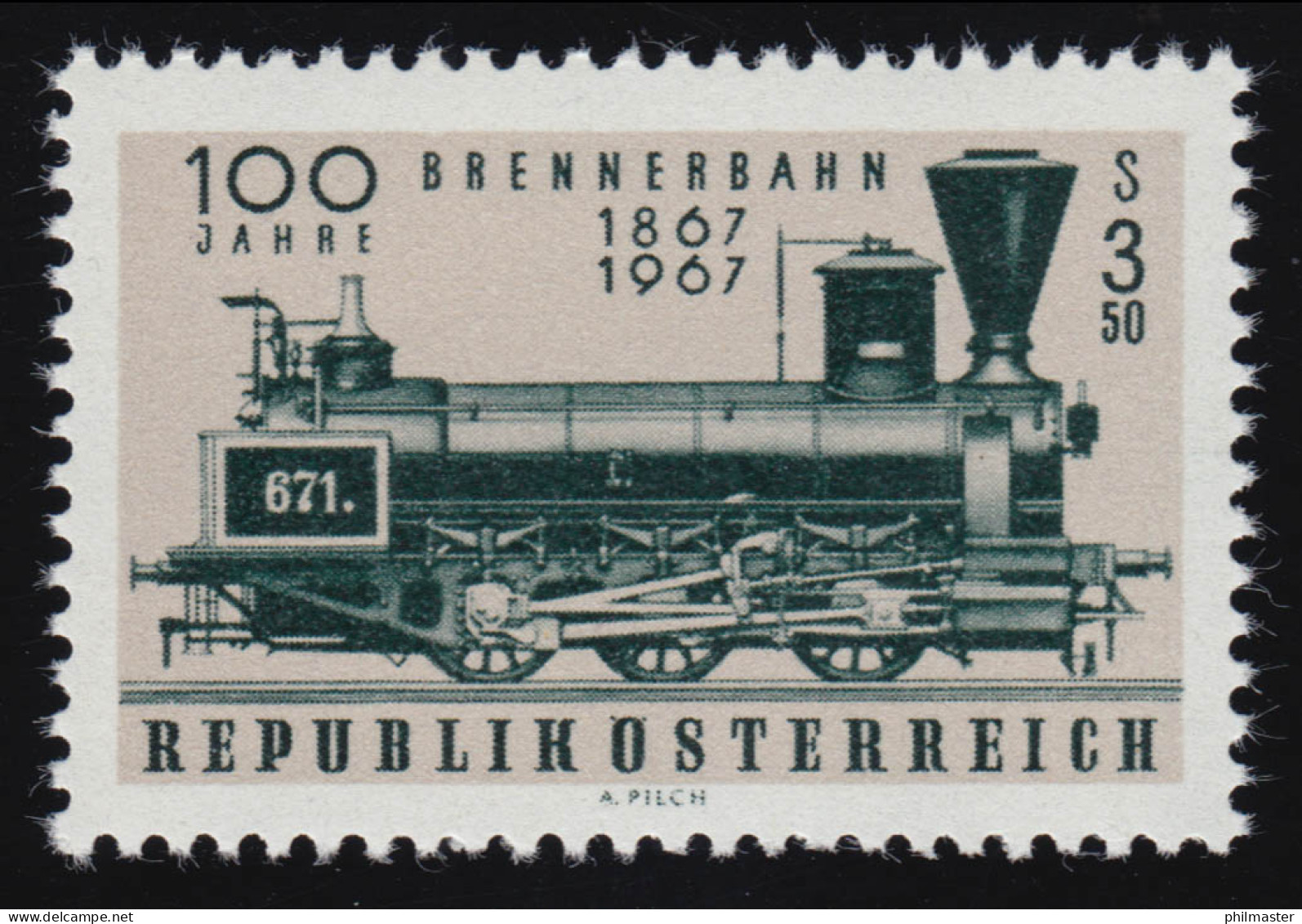 1245 100 J. Brennerbahn, Tenderlokomotive System Hall (1860), 3.50 S, **  - Ongebruikt