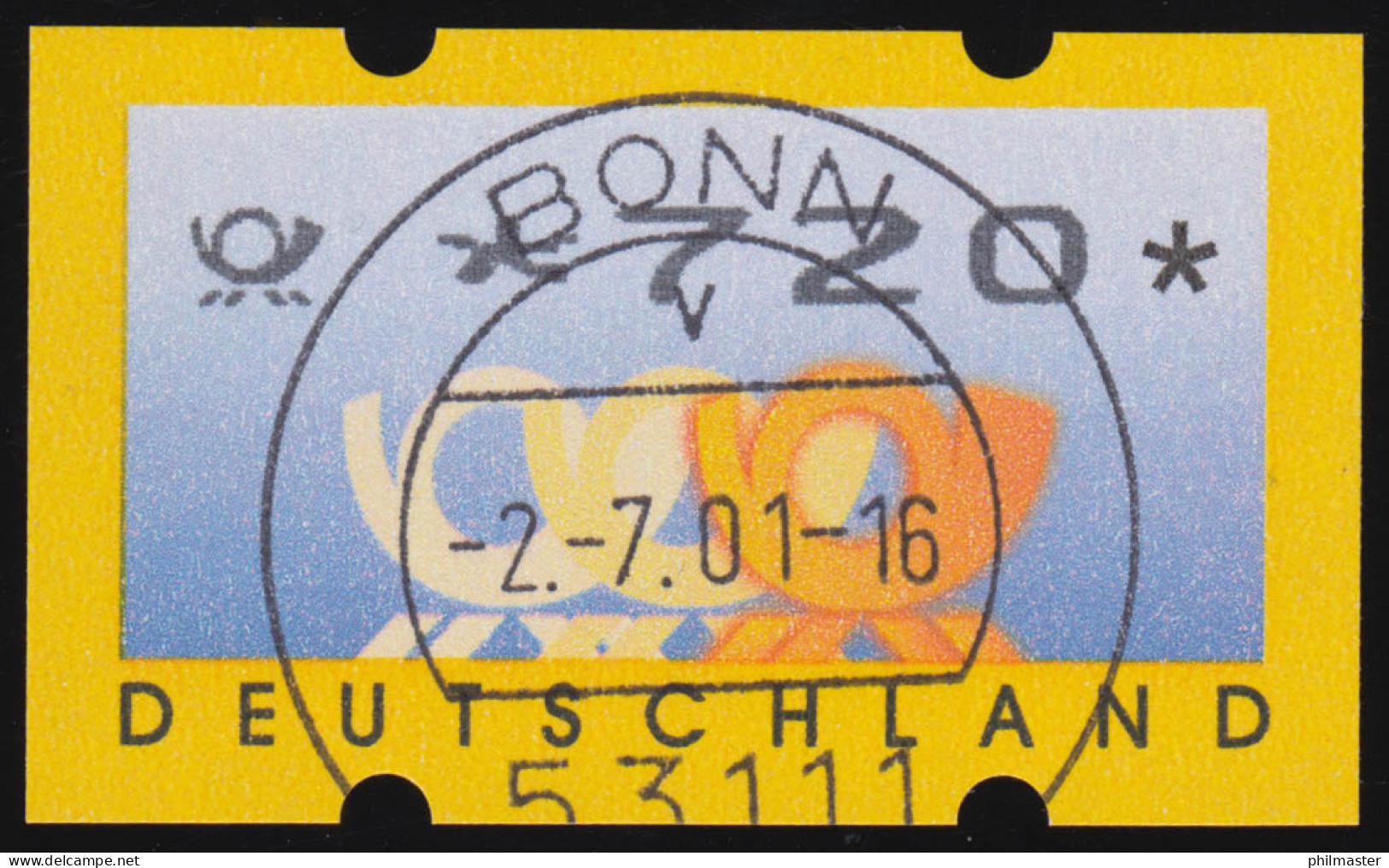 3.3 Posthörner Sielaff Ergänzungswert 720 Mit ET-O Bonn 2.7.2001 - Vignette [ATM]