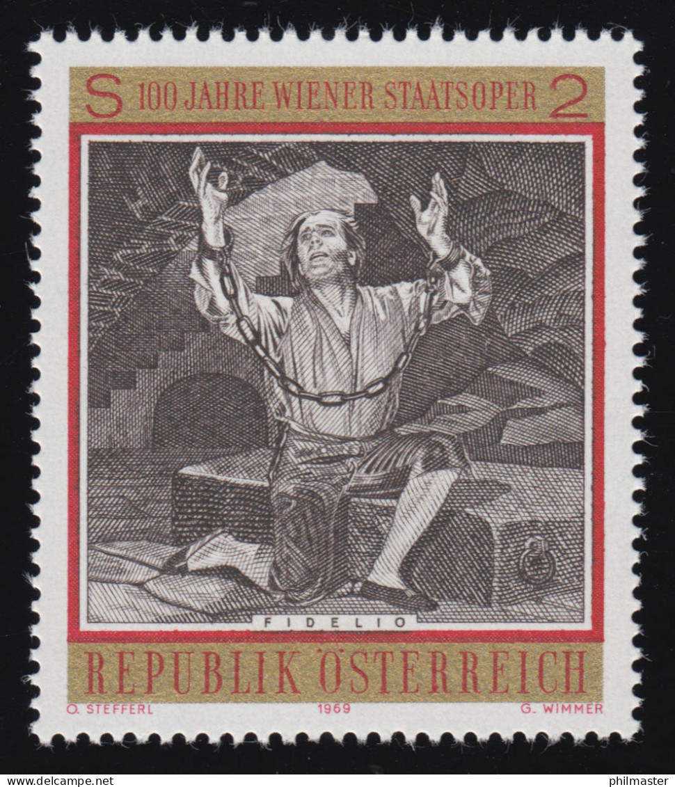 1296 100 J. Wiener Staatsoper, Fidelio, Beethoven, 2 S, Postfrisch  ** - Ongebruikt