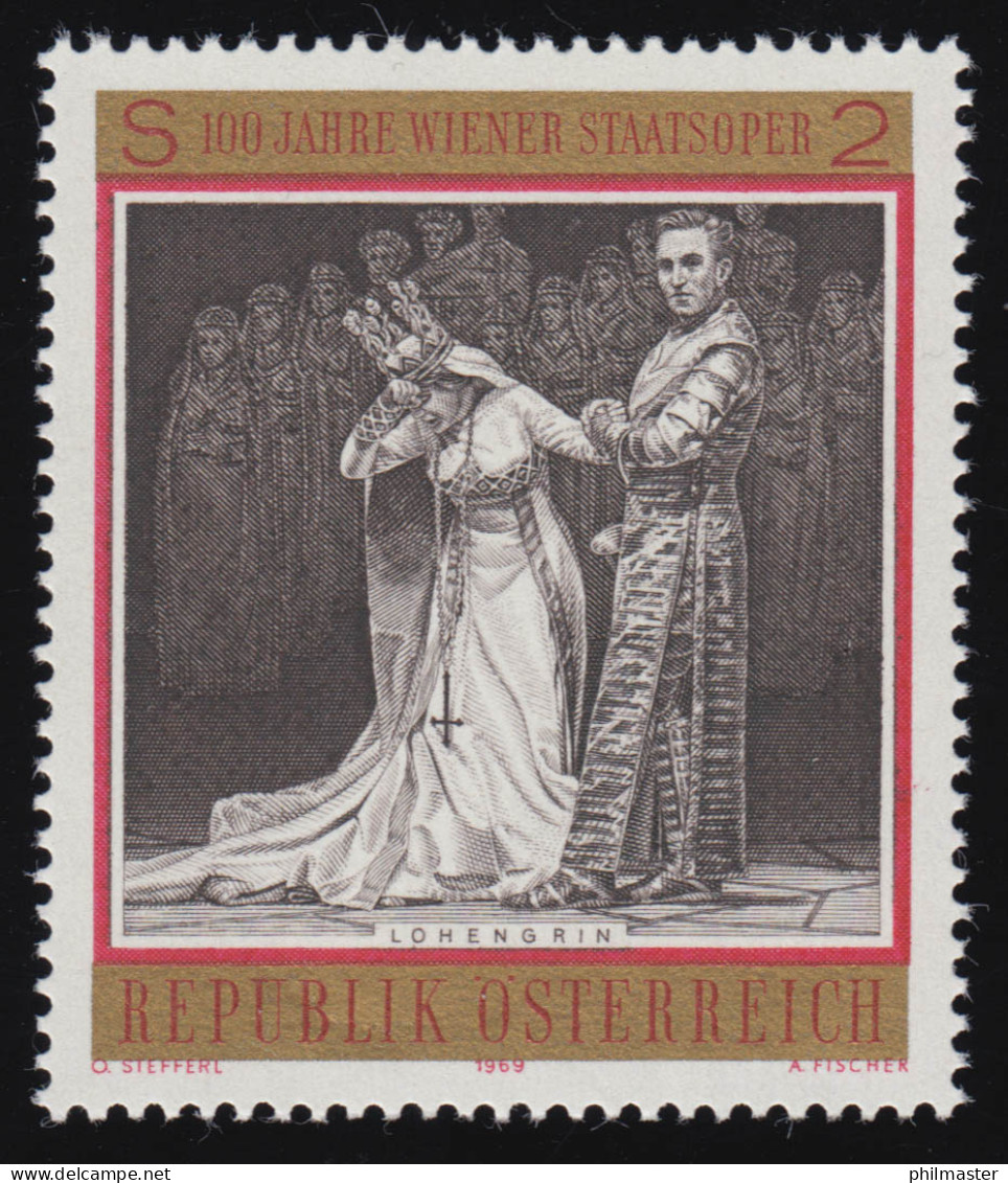 1297 100 J. Wiener Staatsoper, Lohengrin, Richard Wagner, 2 S, Postfrisch  ** - Ungebraucht
