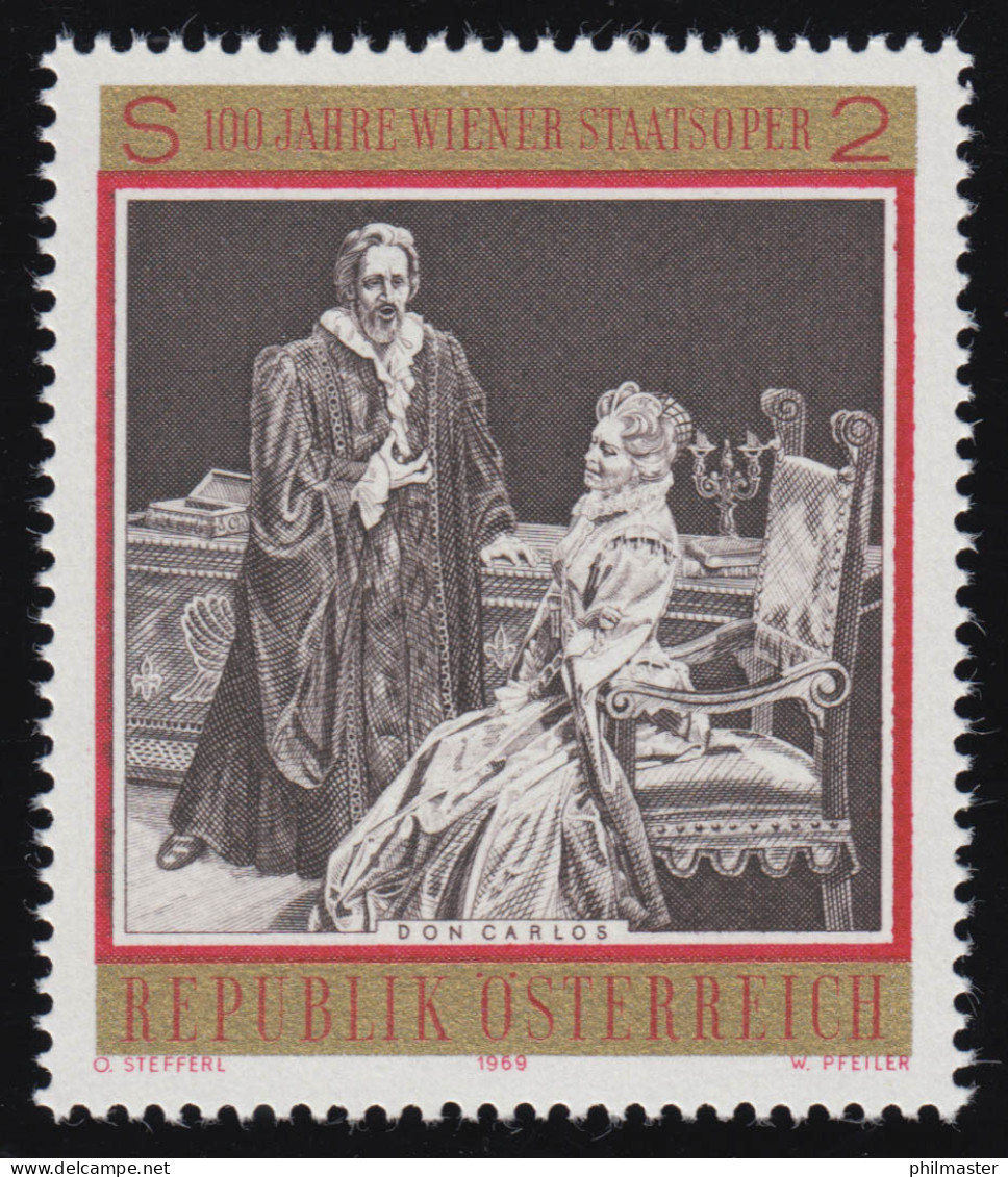 1298 100 J. Wiener Staatsoper, Don Carlos, Guiseppe Verdi,  2 S, Postfrisch  ** - Nuevos