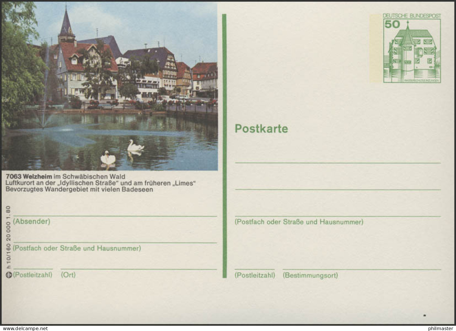 P130-h10/160 - 7063 Welzheim, Stadtkern Mit See ** - Geïllustreerde Postkaarten - Ongebruikt