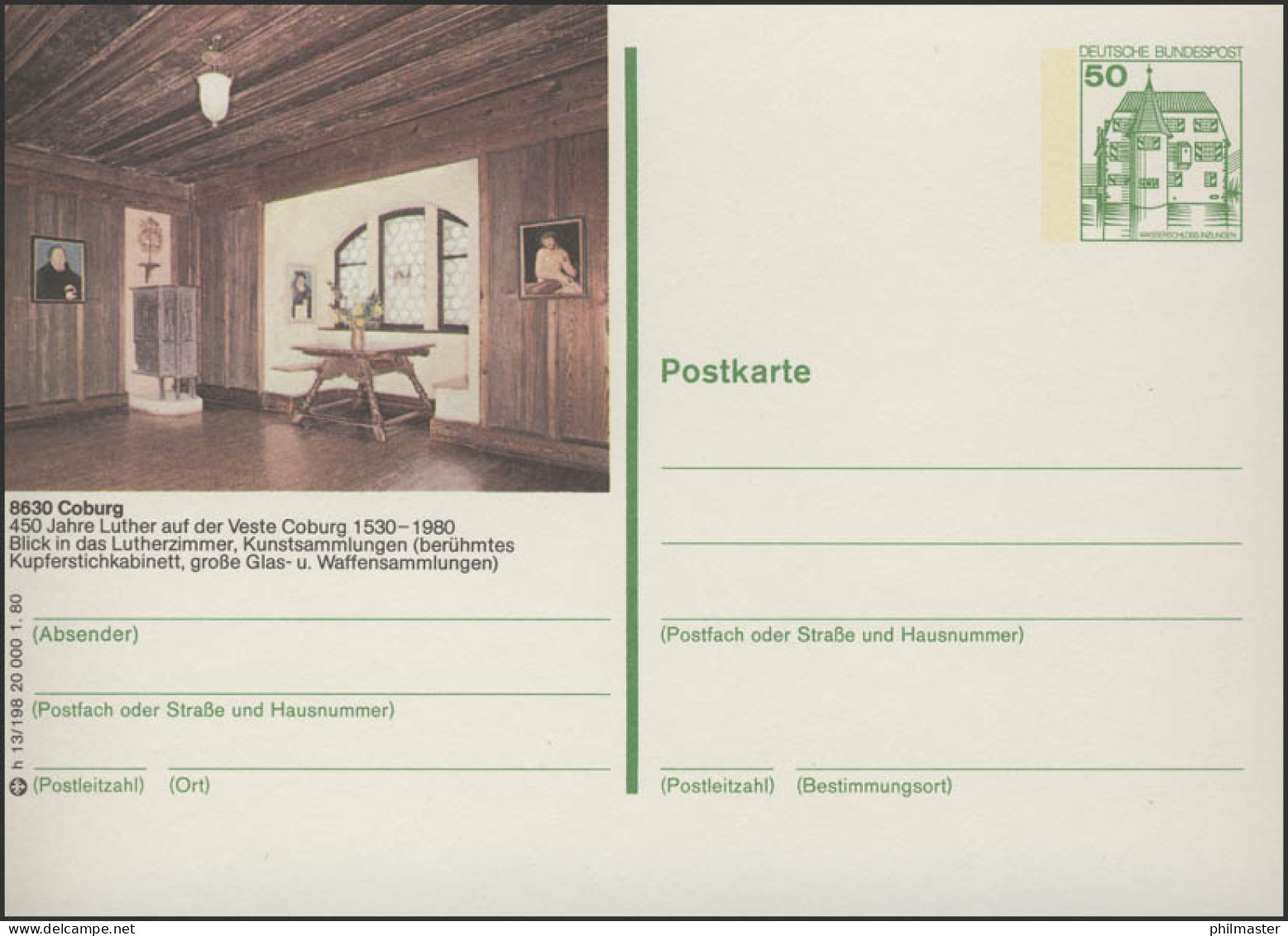 P130-h13/198 - 8630 Coburg, Lutherzimmer ** - Illustrated Postcards - Mint