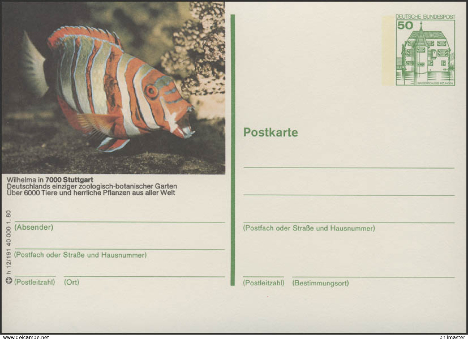 P130-h12/191 - 7000 Stuttgart, Wilhelma Aquarium Fisch ** - Illustrated Postcards - Mint