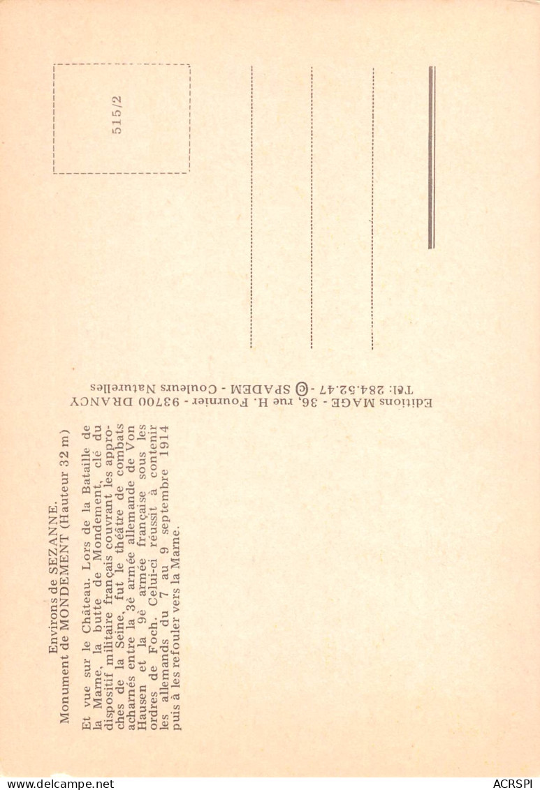 51  SEZANNE Monument De Mondement N° 86 \MK3031 - Sezanne