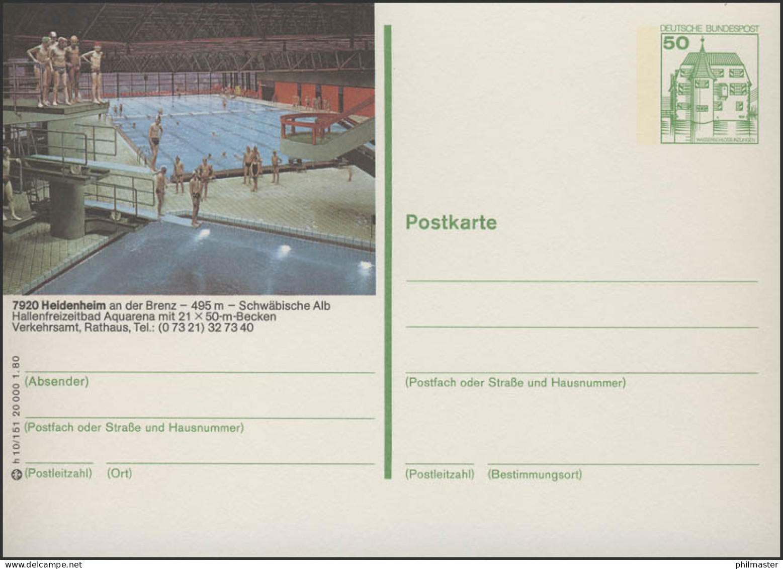 P130-h10/151 - 7920 Heidenheim, Hallenfreizeitbad ** - Geïllustreerde Postkaarten - Ongebruikt