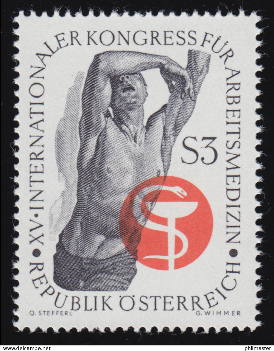 1217 Int. Kongr. Arbeitsmedizin, Arbeiter Abwehr. Arme, Äskulapstab, 3 S,  ** - Unused Stamps